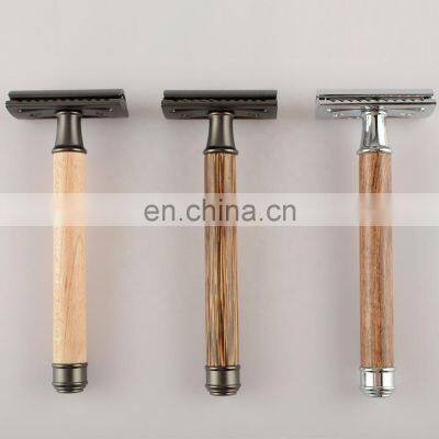Private Label Body and Face Shave Matte Black Bamboo Women Wooden Safety Shaving Razor photo-5