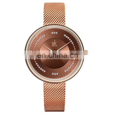 SHENGKE SK China Factory Wholesale Fashion Custom Logo Suppliers Wrist Watch Waterproof Woman Steel Mesh Strap Watches Gift