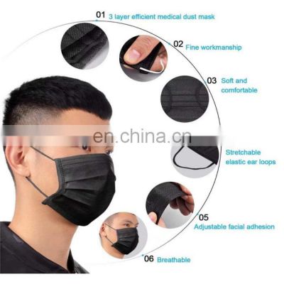 Black Disposable Mouth Cover Non-woven Fabric Filtration Soft Breathable Face Cover