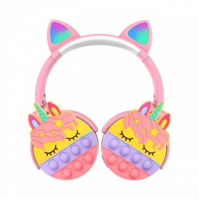 Cartoon Headset Rechargeable Headband Colorful Led Light Kids Wireless Over Ear Headphone