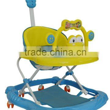 New Model Fashion Plastic Cartoon Round Baby Walker with push bar BM1343