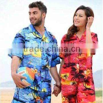 Couples Beach Hawaiian Leisure Men's and Women's 100% Cotton Short Sleeve Shirt Printing Loose Big Yards photo-3