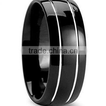 New Men Rings Black Polished Finish Two Tone Center Wedding Band Ring