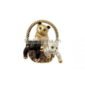 Custom-made Kittens in a Basket - Vintage Style Enamel Cat Brooch