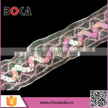 Hot sale high quality cheap pink lace trim with sequins