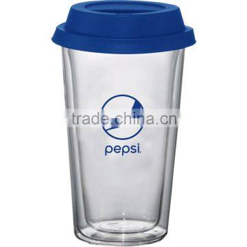 Double wall BPA free plastic mug with silicone lid