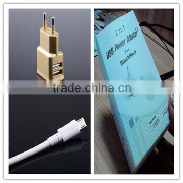 OEM black white gold logo printing retail package with micro cable US EU plug 5v 1.5a usb flash drive charger
