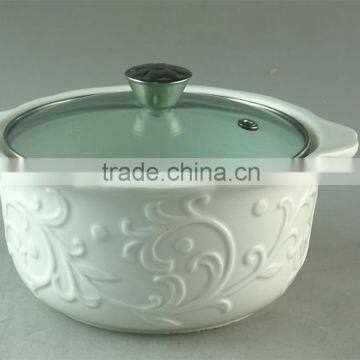 White Embossing Ceramic Soup Tureen With Glass Cover/lid in Stocklot photo-2