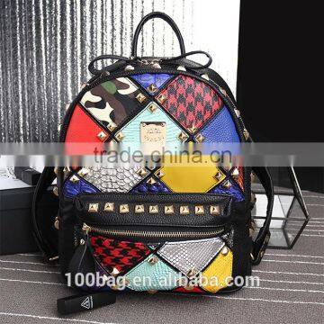 custom stylish hiking pu leather backpack pattern beautiful rivet backpacks for girls