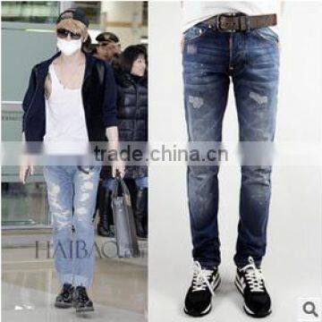 100% Cotton Custom/OEM Distress High Rank White Pocket Temperament Fashion Jeans jeans men