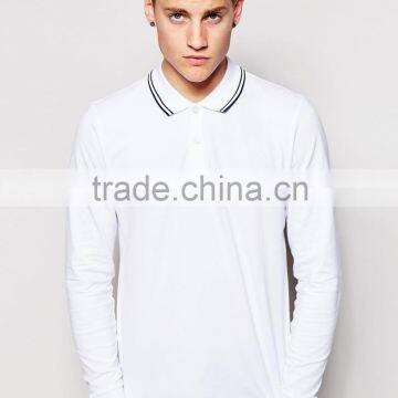 Long Sleeve Pique Spandex Fabric For Polo Shirt White Polo Tshirt Stripe Collar Mens Polo T-Shirt