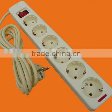European style 6 way extension power strip with earth with switch (E5006ES)