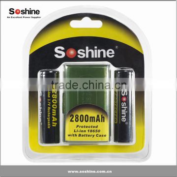 Soshine 18650 3.7v cylinder lithium ion battery 2800mAh Protected rechargeable Battery 18650 li-ion battery