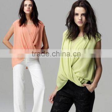 Women's Chiffon Crossover Top Sleeveless Blouse Shirt OEM ODM Type Clothing Factory Manufacturer From Guangzhou