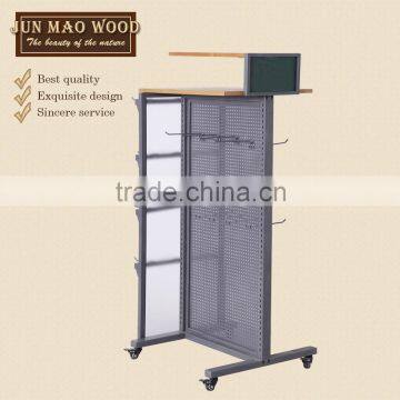 Clothing Store Wood And Iron Net Design Two Sided Slatwall Stand Display Rack. Color:Grey