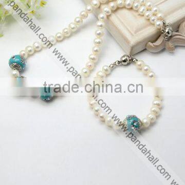 Freshwater Pearl Jewelry Sets, with Handmade Indonesia Beads(SJEW-PJS160)