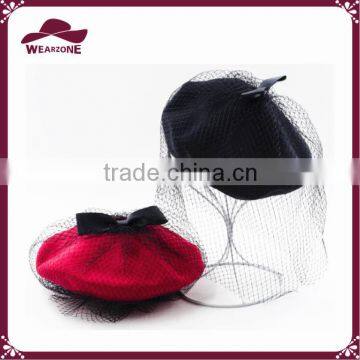 Ladies wool beret with mesh