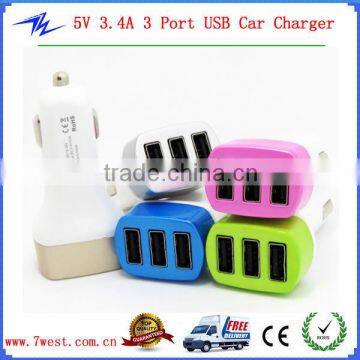 3 Port USB Car Charger for iphone 6 Multi USB Port Car Charger for smart phone