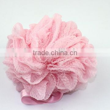 Color shower puff mesh sponge with handle,color change sponge