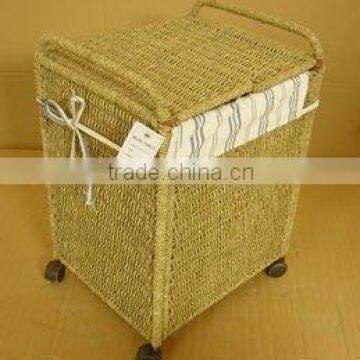 natural wicker wheeled laundry basket with bag