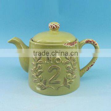 2016 new arrival embossed ceramic teapot wholesale