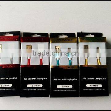 colourful braided micro v8 and I5 gold plated usb cable with aluminium alloy shell