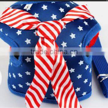 Pet Bule or Yellow Dog Harnesses and Soft Adjustable Harnesses with star and red strip tie