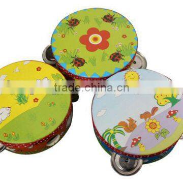 Hot sale high quality Cartoon kids wooden musical tambourine musical instruments toy