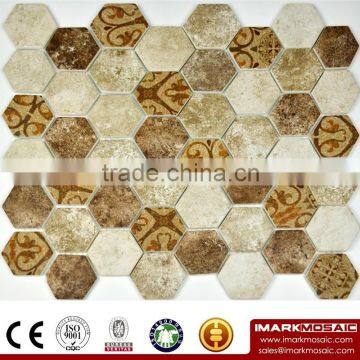 IMARK 3D Inkjet Printing Comment tiles in 2" Hexagonal Glass Mosaic Tile CODE IH6-006