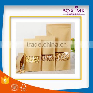 2016 Popular Top Zip Lock Nuts Food Grade Kraft Brown Paper Bag For Chip