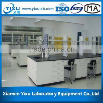 Chemistry Laboratory Wall Bench With Reagent Shelf and Steel Overhead Cabinet