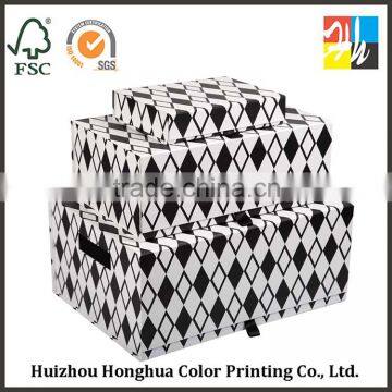 Matt Lamination Paper Box Foldable gift Box Cardboard Packaging Box Black and White Diamond Pattern Storage Box