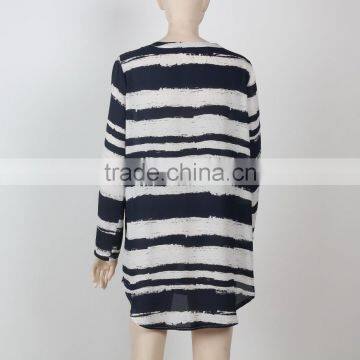 Woman Casual Dress Shirt Dress Chiffon Fabric Black and White Woman Clothing Guangzhou photo-3