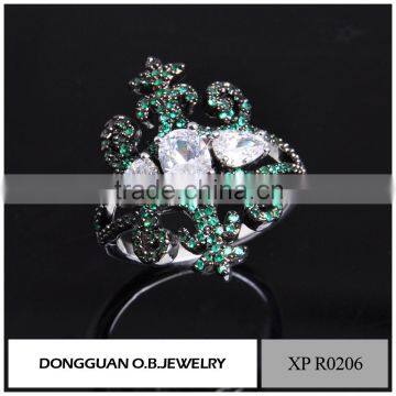 Costume jewelry supplies fashion black gold jewelry green stone finger ring