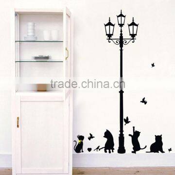 Fashion Ancient Light Cats And Birds DIY Parlor Removable Kids Wall Lamp With Sticker