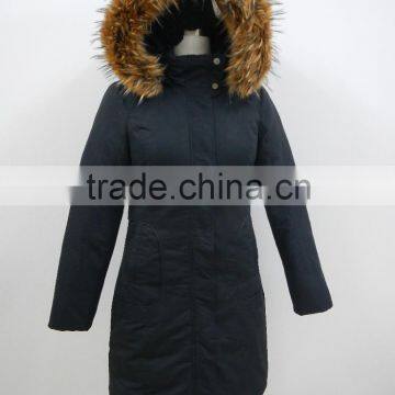 reversible long hair faux fur hood womens long down coat
