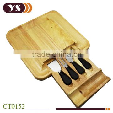 Healthy drawer wooden cheese board with 4 cheese knives