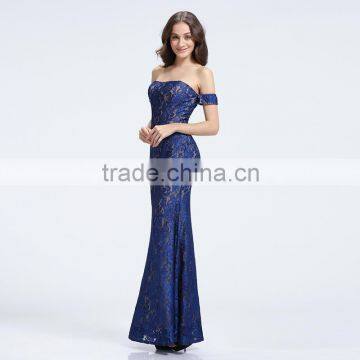 12955 Blue Lace Free Should Full Lenght Ruffer A-line Sweeps Blackless Party Cocktail Prom Dresses photo-4