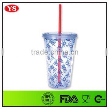 16 ounce clear plastic double wall tumbler with insert paper