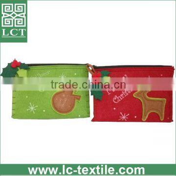 wholesale cute design100% Recycled custom embroidered felt pouch with zipper(LCTB0073)