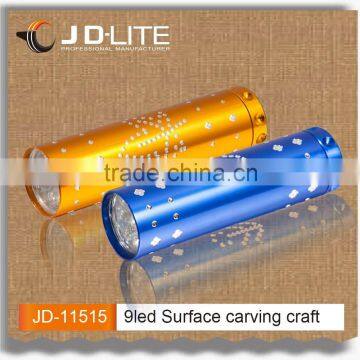 Surface carving craft exquisite design multi-colors 9 LED mini led light cheap flashlight