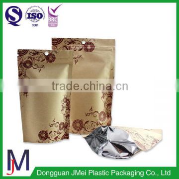 Accept custom designed logo plain brown kraft paper bags/self standing pouch bag for snack