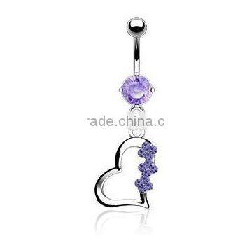 Purple Fancy Heart Flower Belly Ring Body Jewelry Navel Jewelry