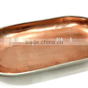 New Decorative metal serving tray with wooden handle for Home & Wedding copper finish Aluminium