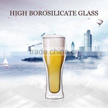 china supplier hot sell borosil double wall sublimation glass beer mug for 400ml