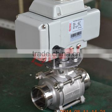 ss304 clamp three piece ball valve with electric actuator