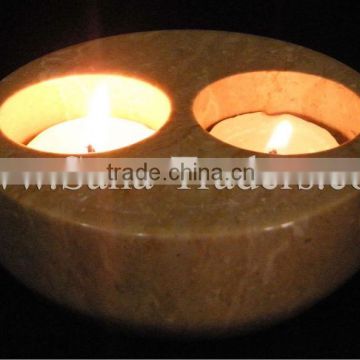 Marble Onyx Designed Round Two Hole Tea Light Holder