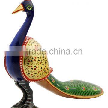 India Rich Art n Craft Handmade Handicraft Statue Murti Sculpture Carving Bird watching Hand Painted Peacock Statue