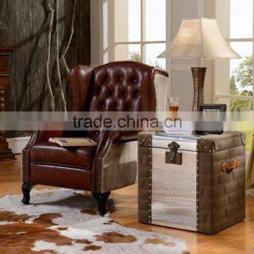 Hot Sale Traditional American Style Button Tufted Leather Arm Chair With Matching End Table