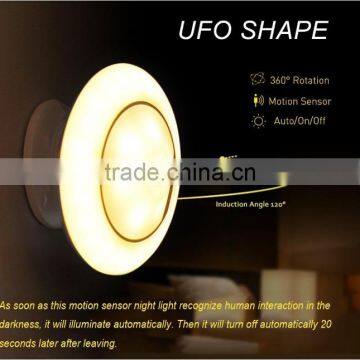 New Arrival Creative Cool 360 Degree UFO Rotating Floor Night Light, USB Rechargeable LED Motion Sense UFO Night Light For Sale